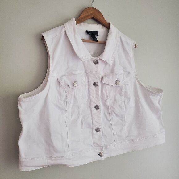Lane Bryant white denim collar vest with buttons Plus size women's 26 - Picture 2 of 11